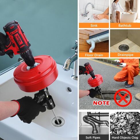 35FT Drain Auger, 10-In-1 Double Mode Drain Snake Tool, Professinal Plumbing Snake, Drain Snake with Safety Glasses and Gloves, Hair Removal Tool with Cleaning Brush [Upgraded 4.0] in Saudi Arabia