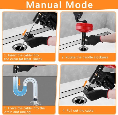 35FT Drain Auger, 10-In-1 Double Mode Drain Snake Tool, Professinal Plumbing Snake, Drain Snake with Safety Glasses and Gloves, Hair Removal Tool with Cleaning Brush [Upgraded 4.0] in Saudi Arabia