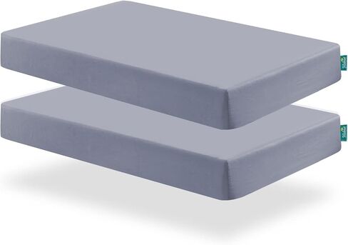 Pack and Play Sheets & Mattress Protector Set, 4-Pack, Grey & Navy | 4-Piece Set: 2 Waterproof Quilted Covers + 2 Soft Sheets, Fits 39"x27" Playards, Machine Washable in Saudi Arabia