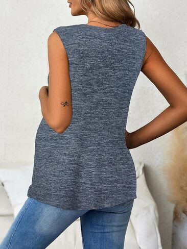 OYOANGLE Women's Maternity Casual Sleeveless Sleep Shirts Split Hem T-Shirt Pregnancy Tank Top in Saudi Arabia