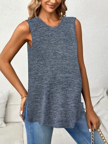 OYOANGLE Women's Maternity Casual Sleeveless Sleep Shirts Split Hem T-Shirt Pregnancy Tank Top in Saudi Arabia