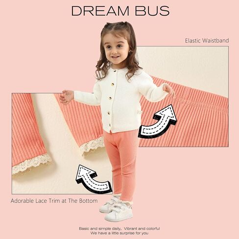 DREAM BUS 5 Pack Baby Girl Pants Toddler Girl Solid Ribbed Pants with Lace Trim Newborn Cotton Leggings Infant Jogger Pants in Saudi Arabia