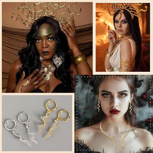 Snake Jewelry Set for Women Snake Pendant Necklace Gothic Snake Hand Chain Bracelet Open Adjustable Snake Ring Medusa Headpiece Halloween Medusa Costume Accessories Set in Saudi Arabia