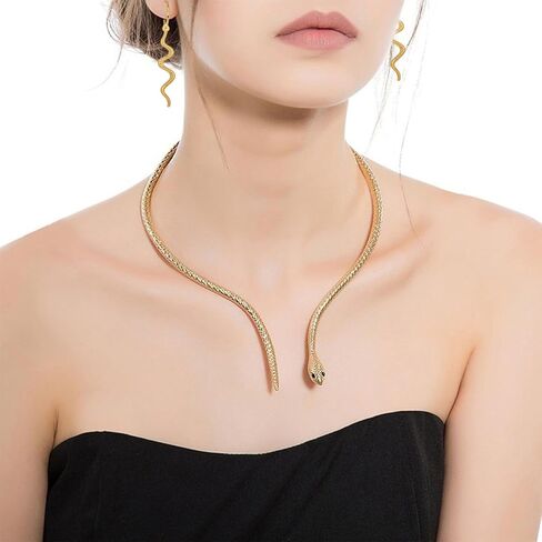 Snake Jewelry Set for Women Snake Pendant Necklace Gothic Snake Hand Chain Bracelet Open Adjustable Snake Ring Medusa Headpiece Halloween Medusa Costume Accessories Set in Saudi Arabia