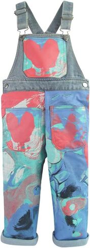 Girls Overalls, Cotton Unisex Applique Toddler Jumpsuits, Sweet Heart Denim Overalls for Girls Boys 3-9 Years in Saudi Arabia