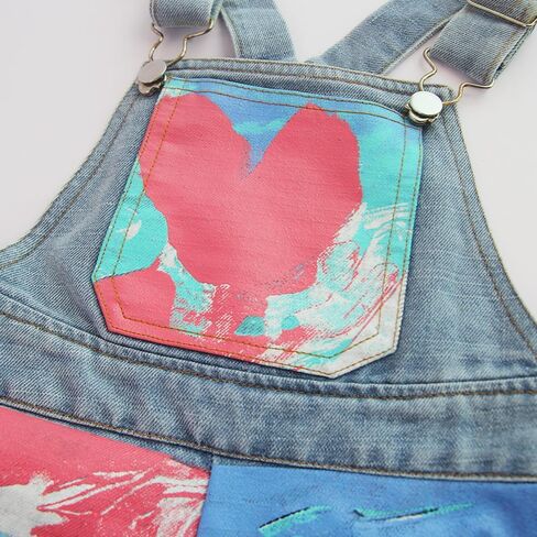 Girls Overalls, Cotton Unisex Applique Toddler Jumpsuits, Sweet Heart Denim Overalls for Girls Boys 3-9 Years in Saudi Arabia