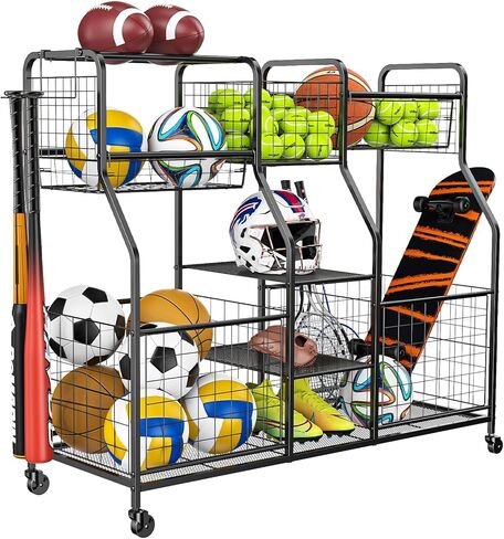 Garage Sports Equipment Organizer with Elastic Rope, Garage Ball Storage with Hooks, Garage Sports Organizer for Sports Gear, Garage Toy Storage, Ball Storage Rack for Garage in Saudi Arabia