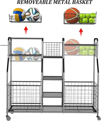 Garage Sports Equipment Organizer with Elastic Rope, Garage Ball Storage with Hooks, Garage Sports Organizer for Sports Gear, Garage Toy Storage, Ball Storage Rack for Garage in Saudi Arabia
