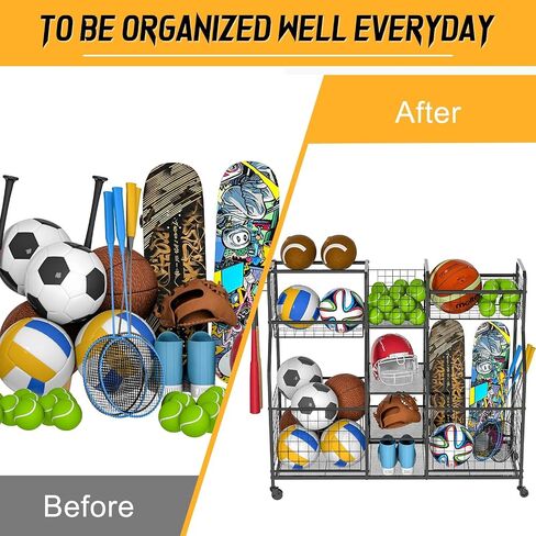 Garage Sports Equipment Organizer with Elastic Rope, Garage Ball Storage with Hooks, Garage Sports Organizer for Sports Gear, Garage Toy Storage, Ball Storage Rack for Garage in Saudi Arabia