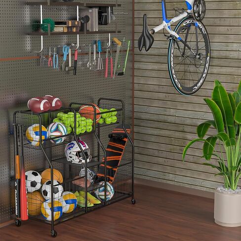 Garage Sports Equipment Organizer with Elastic Rope, Garage Ball Storage with Hooks, Garage Sports Organizer for Sports Gear, Garage Toy Storage, Ball Storage Rack for Garage in Saudi Arabia