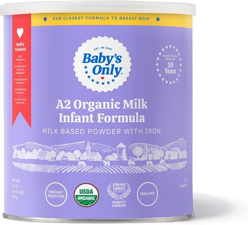 Baby's Only A2 Organic Milk Infant Formula, A2 Milk Based Powder, Organic Baby Formula with A2 Beta-Casein Protein, Iron, Vitamin E, Vitamin D, Easy to Digest, Newborn to 12 Months Old, 21 oz, 1 Pack in Saudi Arabia