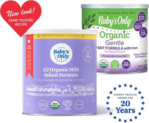 Baby's Only A2 Organic Milk Infant Formula, A2 Milk Based Powder, Organic Baby Formula with A2 Beta-Casein Protein, Iron, Vitamin E, Vitamin D, Easy to Digest, Newborn to 12 Months Old, 21 oz, 1 Pack in Saudi Arabia
