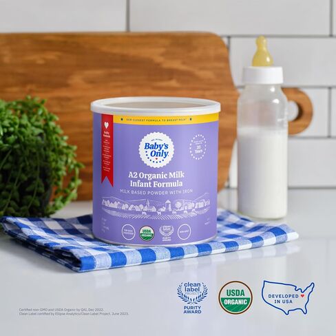 Baby's Only A2 Organic Milk Infant Formula, A2 Milk Based Powder, Organic Baby Formula with A2 Beta-Casein Protein, Iron, Vitamin E, Vitamin D, Easy to Digest, Newborn to 12 Months Old, 21 oz, 1 Pack in Saudi Arabia