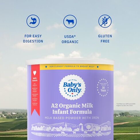 Baby's Only A2 Organic Milk Infant Formula, A2 Milk Based Powder, Organic Baby Formula with A2 Beta-Casein Protein, Iron, Vitamin E, Vitamin D, Easy to Digest, Newborn to 12 Months Old, 21 oz, 1 Pack in Saudi Arabia