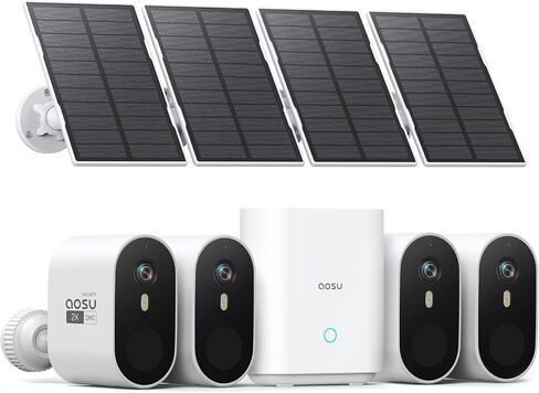 AOSU Solar Security Cameras Wireless Outdoor, 2K QHD Home Security System, 4 Cameras Kit with 166° Ultra-Wide View, Forever Power, Spotlight Camera, 32G Local Storage, No Monthly Fee in Saudi Arabia