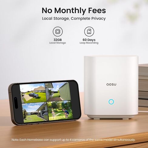 AOSU Solar Security Cameras Wireless Outdoor, 2K QHD Home Security System, 4 Cameras Kit with 166° Ultra-Wide View, Forever Power, Spotlight Camera, 32G Local Storage, No Monthly Fee in Saudi Arabia