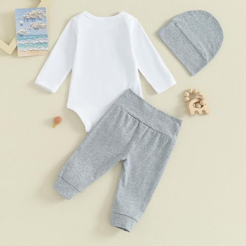 Newborn Baby Girl Boy Clothes Im New Here Infant Romper Top Pants Beanie Hat Set Baby Coming Home Outfit in Saudi Arabia
