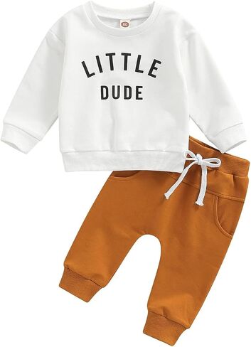 Murnouche Toddler Baby Boy Fall Winter Outfits Letter Crewneck Sweatshirt Casual Pants 2Pcs Clothes Set in Kuwait