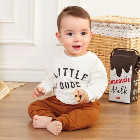 Murnouche Toddler Baby Boy Fall Winter Outfits Letter Crewneck Sweatshirt Casual Pants 2Pcs Clothes Set in Kuwait