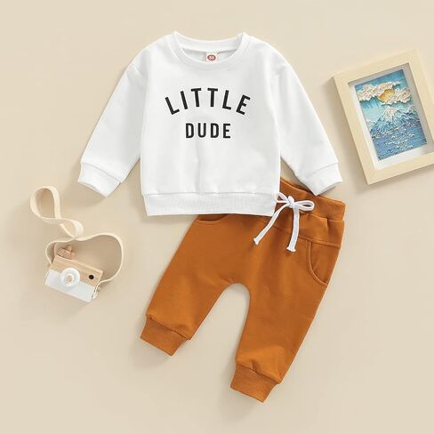 Murnouche Toddler Baby Boy Fall Winter Outfits Letter Crewneck Sweatshirt Casual Pants 2Pcs Clothes Set in Kuwait