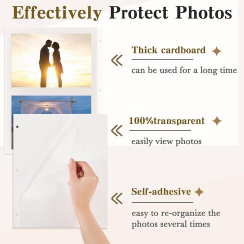 Chuangdi 120 Pcs Photo Album Pages 9 x 11 Inch Self Adhesive Double Sided 3 Hole Punched Photo Mounting Sheets Photo Sleeves for 3 Ring Binder Refill Photo Album Sheets, Binder Not Included in Saudi Arabia