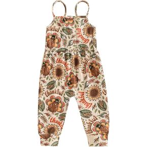 Thanksgiving Toddler Baby Girl Outfit Turkey Sleeveless Romper Jumpsuit Overalls Cute Thanksgiving Clothes Outfits in Kuwait
