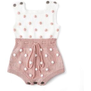 Simplee kids Baby Girl Kint Romper Fall Sleeveless Pompoms Rompers Newborn Little Girl Overall Jumpsuit Outfits