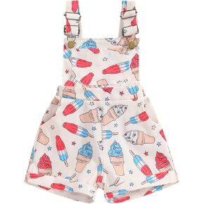 Ayalinggo 4th Fourth of July Baby Girl Boy Outfit American Flag Print Overalls Shorts Pocket Suspender Romper Clothes