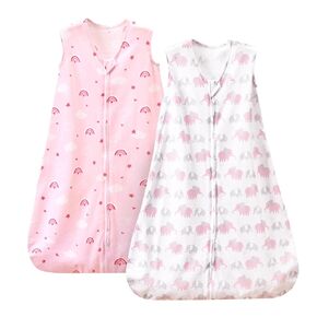 PHF 100% Cotton Baby Sleep Sack, 2-Way Zipper Baby Wearable Blanket, 6-12 Months TOG 0.5 Toddler Sleeping Sack, 2 Pack Sleeveless Soft Sleeping Bags for Baby Boys Girls, Medium, Floral
