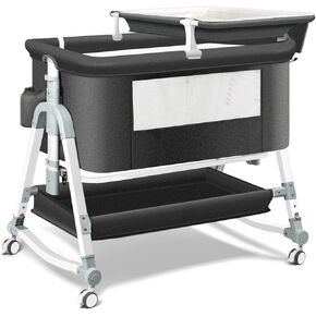 4 in 1 Bedside Bassinet for Baby, Portable Baby Bassinet with Wheels, Baby Crib with Changing Station, Mattress Included and Storage, Foldable Travel Bassinet for Baby/Infant/Newborn-Pink