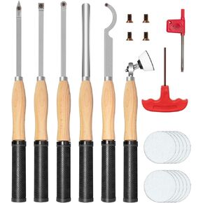 Carbide Tipped Wood Lathe Turning Tools Set with Bowl sander, Lathe Rougher And Finisher Swan Neck Hollowing Tools With 4pcs Carbide Inserts for woodturning（6pcs)