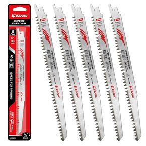 EZARC Wood Pruning Reciprocating Saw Blade 9 Inch, Fleam Ground Teeth Pruning Saw Blades for Tree Trimming, Wood/Wet Wood Cutting, 5 Pieces