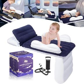 Inflatable Kid Airplane Bed,Airplane Travel Beds Kids 0-4 Years(Dark Blue)，Inflatable Toddler Travel Bed with Pump,Seat Belt and Travel Bag
