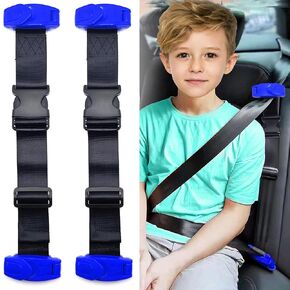 Seatbelt Adjuster for Kids, Car Seatbelt Adjuster with Safety Clips and Adjustment Strap Car Seat Accessories for Childs Adults Shoulder Neck Comfort and Travel Driving Protection(Blue)-2 Pack