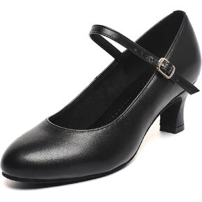 Ballroom Dance Shoes for Women, Classic Dance Heels, Adult Character Shoes with Kitten Heels Ankle Strap Suede Sole, Prom Dancing Shoes for Woman, Latin Salsa Dancing Heels, Black