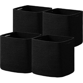 joybest Cube Storage Bins Set of 4, 11inch Cube Baskets Organizer for Nursery, Square Cotton Rope Baskets for Shelves Organizing, Kids Toy, Closet Storage, Brown and Cream White