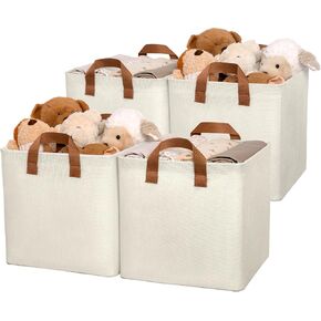 GRANNY SAYS Storage Cubes Organizer, 11 Inch Foldable Fabric Bins Organizing, Fabric Storage Cubes with Metal Frame, Decorative Storage Cubes with Handles, Baskets for shelves, Ivory, 4-Pack