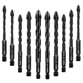 Mgtgbao Concrete Drill Bit Set, 10pcs Masonry Drill Bits Set Carbide Tip for Glass, Brick, Tile, Concrete, Plastic and Wood with Size 3/16" (5mm),1/4" (6mm), 5/16" (8mm),3/8" (10mm), 1/2" (12mm).