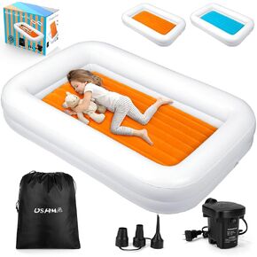 Upgrade Toddler Travel Bed [4-Side] | Both Side Usable Toddler Air Mattress | Inflatable Toddler Bed | Portable Inflatable Kids Travel Toddler Bed | Kids Blow Up Mattress with Sides