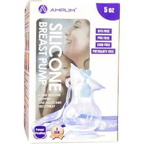 Amplim Manual Breast Pump | Gen 3 Food Grade Silicone Milk Collector for Breastfeeding Nursing Mom with Stopper and Lanyard | Registry Essentials for Newborn, Infant, Baby | 5 oz (Blue Green)