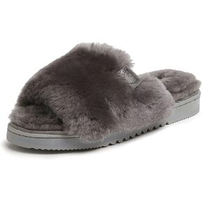 Dearfoams Women's Fireside Cairns Shearling Easy On/Off Slide Sandal Slipper