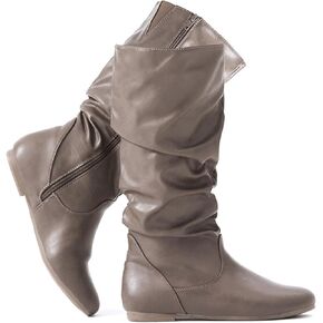 katliu Women's Slouchy Mid Calf Boots Zip up Flat Boots