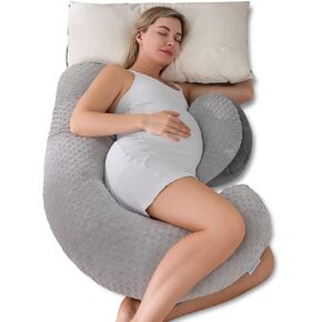 QUEEN ROSE Pregnancy Pillows, Cooling Body Pillow for Pregnancy Sleeping, F Shaped Maternity Pillow for Pregnant Women, Back & Belly Support, Pregnancy Must Haves, Grey
