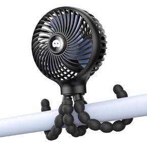 SMARTDEVIL Stroller Fan, 3000mAh Portable Clip on Stroller Fan for Baby, 3 Speed Battery Operated Personal Desk Fan with Flexible Tripod, Mini Handheld Fan for Car Seat, Treadmill, Camping (Black)