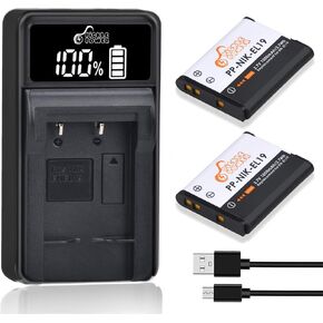 Pickle Power EN-EL19 NP-BJ1 Battery and LED USB Charger Compatible with Nikon Coolpix S32 S33 S100 S2800 S3100 S3200 S3300 S3500 S3600 S3700 S4100 S4200 S4300 S5200 S5300 S6500 S6600 S6800 S6900 S7000
