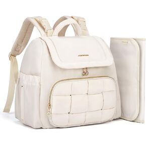 mommore Diaper Bag, Small Baby Diaper Bag, Puffer Quilted Diaper Backpack with Changing Pad, Insulated Pockets, Stroller Strap, Woven Baby Bag for Travel Work