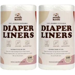 Mama Koala Disposable Natural Diaper Liners for Cloth Diapers, 200 Sheets (2 Pack)