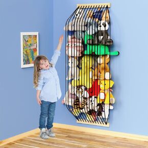 Stuffed Animal Storage Hammock Wooden Plush Toy Organizer for Kids Room Décor, Playroom Nursury Plush Toys Storage Caddy, Decoration Wall Hanging Stuffed Animal Net or Hammock Corner