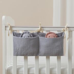 BATTILO PTY 100% Cotton Gauze Hanging Baby Diaper Organizer for Changing Table and Hold Toys, Diaper Stacker and Crib Organizer Caddy Baby Essentials 2 Pockets Nursery Organizer for Cribs(Green)
