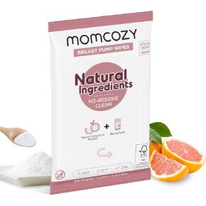 Momcozy Natural Breast Pump Wipes for Pump Parts Cleaning On-the-go, 30 Count, Flash Clean & Resealable Pump Wipes